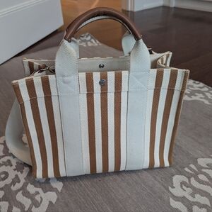 Striped Tan and Cream Crossbody Bag